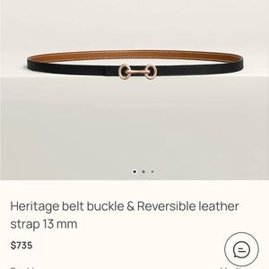 Hermes Reversible Black and Tan Leather Belt with Rose Gold Buckle